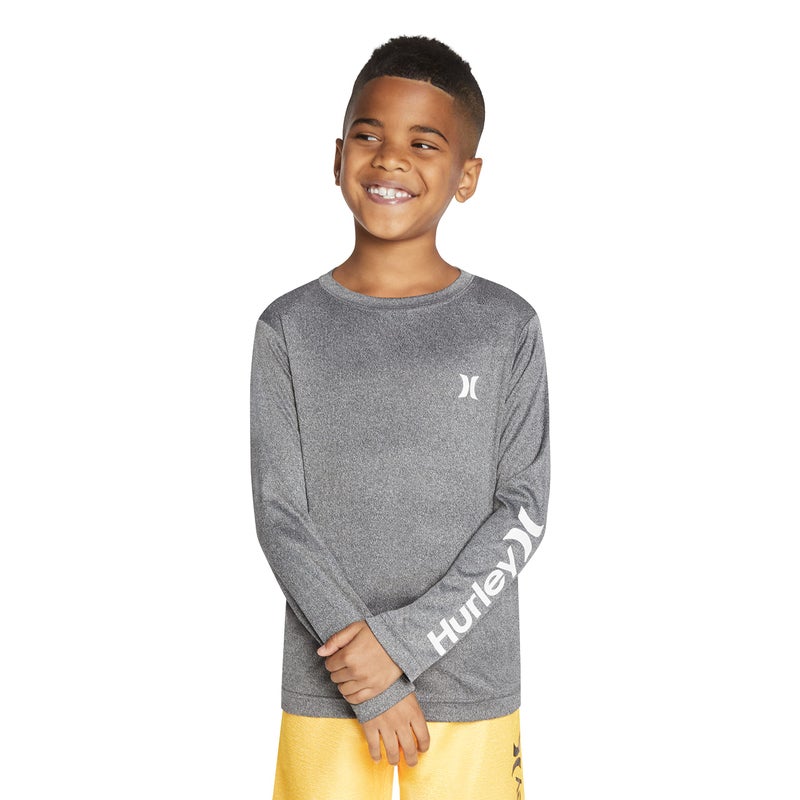 Hurley تي شيرت هارلي للأولاد بأكمام طويلة لحماية البشرة، أسود هيثر، صغير - Image 2